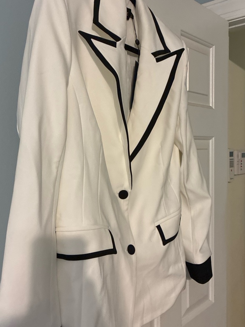 White Blazer with Black Trim - Tuxedo White and Black Pants Suit